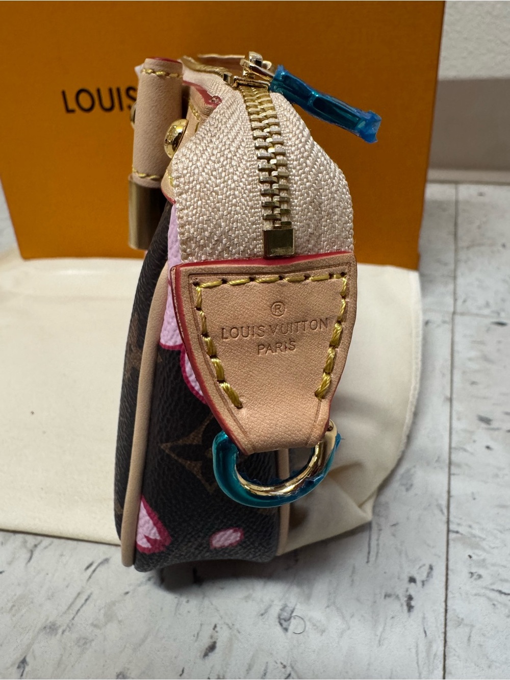 Louis Vuitton Brown Monogram Floral Pochette with Pink Accents - Picture 9 of 17